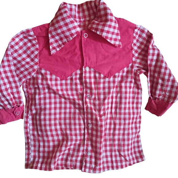1OF1 5T Girls Vintage Cowgirl Western Top Checkered Snap Shirt Handmade 1970's - Picture 1 of 6